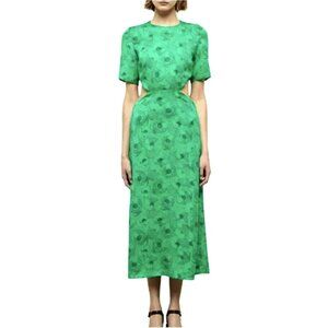 The Kooples Floral Green Cut Out Midi Dress Size Medium NWT